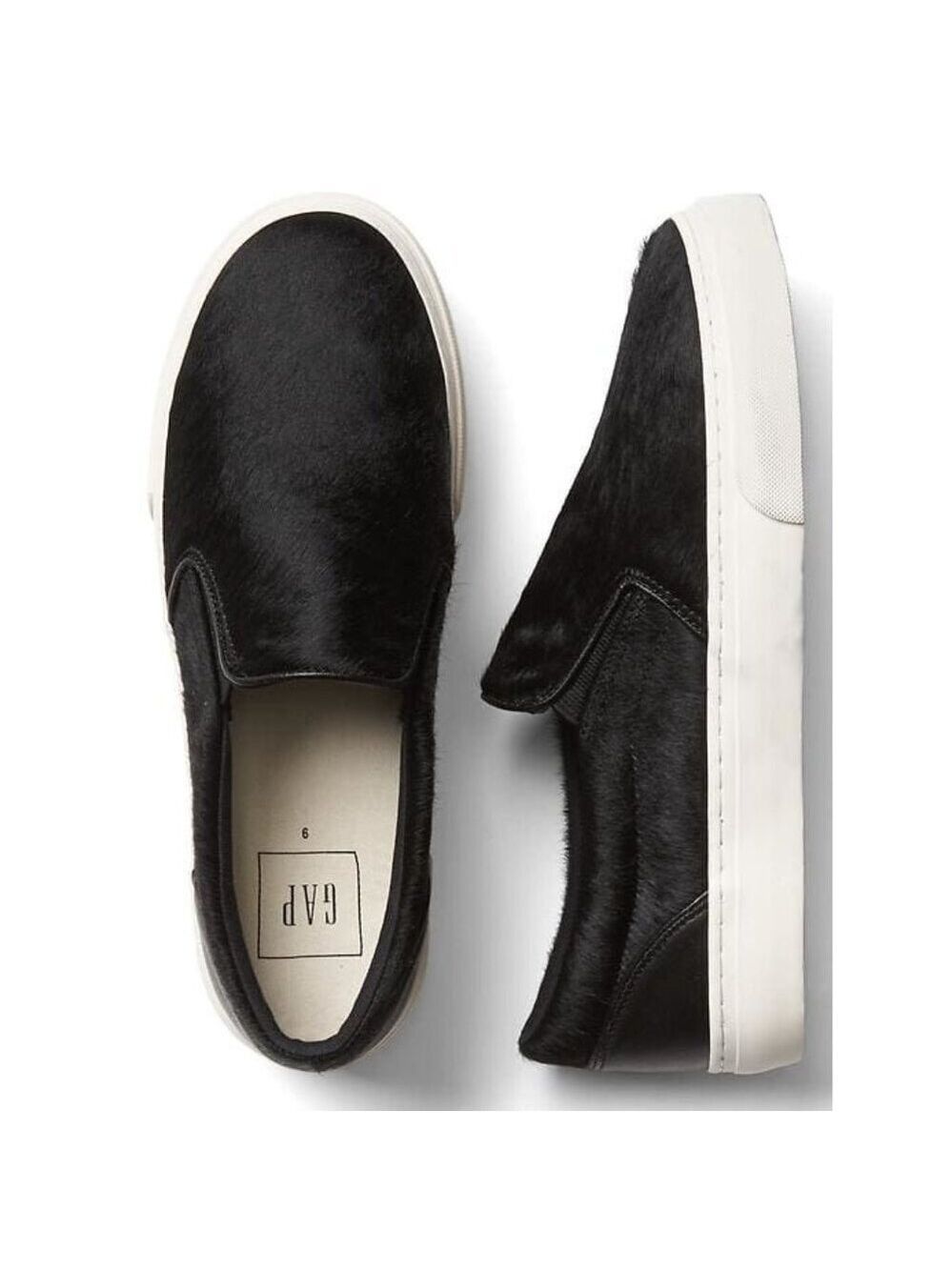 EUC Gap black laceless calf hair slip on sneaker, US 10